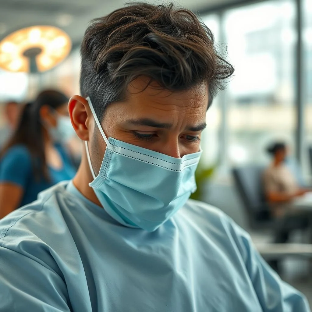 Patient face down after eye surgery, finding comfort during recovery.